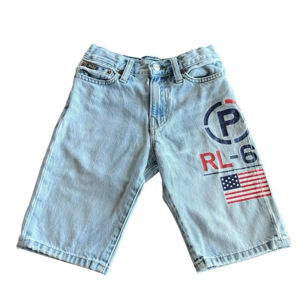 Polo Ralph Lauren Kids Denim Shorts American Flag RL-6 Light Wash Size‎ 6 Street